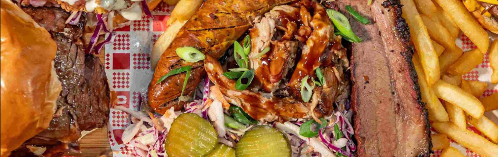 Wide Southwest Barbecue spread of smoked meats for a crowd